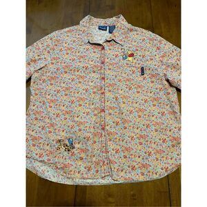 Vintage Winnie The Pooh Embroidered Pink Floral Button up Women’s Shirt Size XL